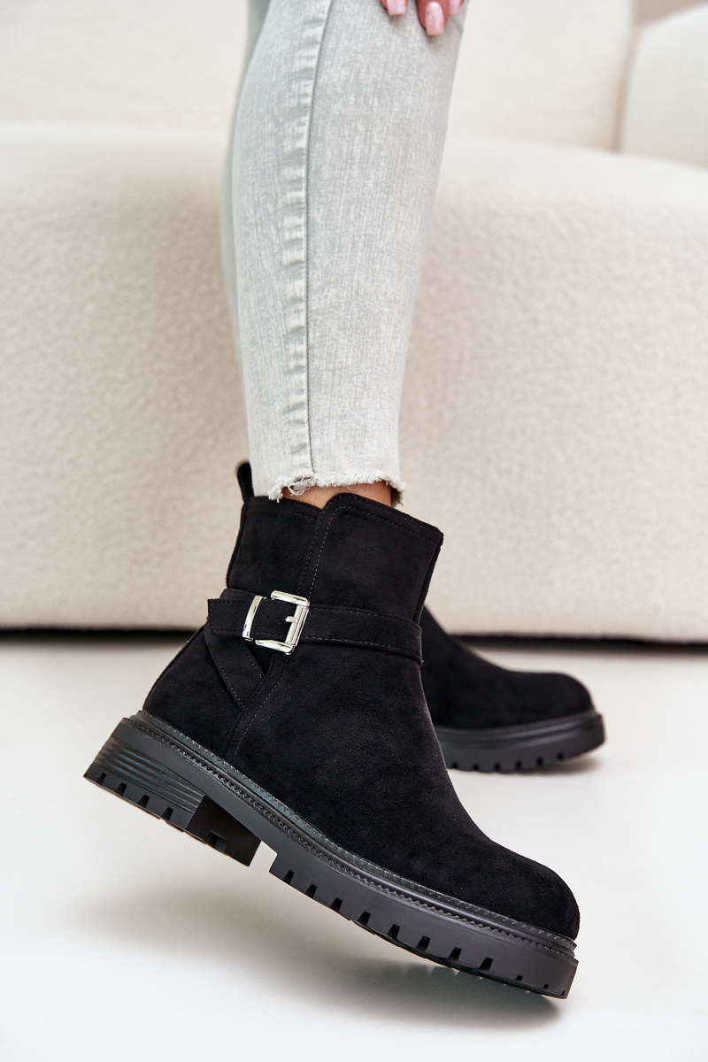 Insulated ankle boots eco suede with zip with buckle black zinovelle