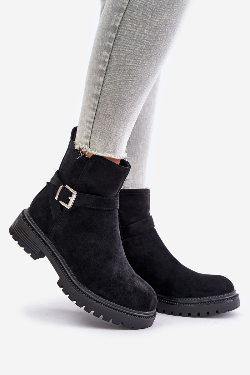 Insulated ankle boots eco suede with zip with buckle black zinovelle