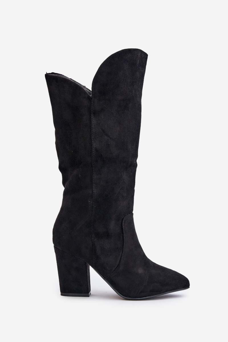 Over-the-knee boots on a column made of eco suede black Clorira