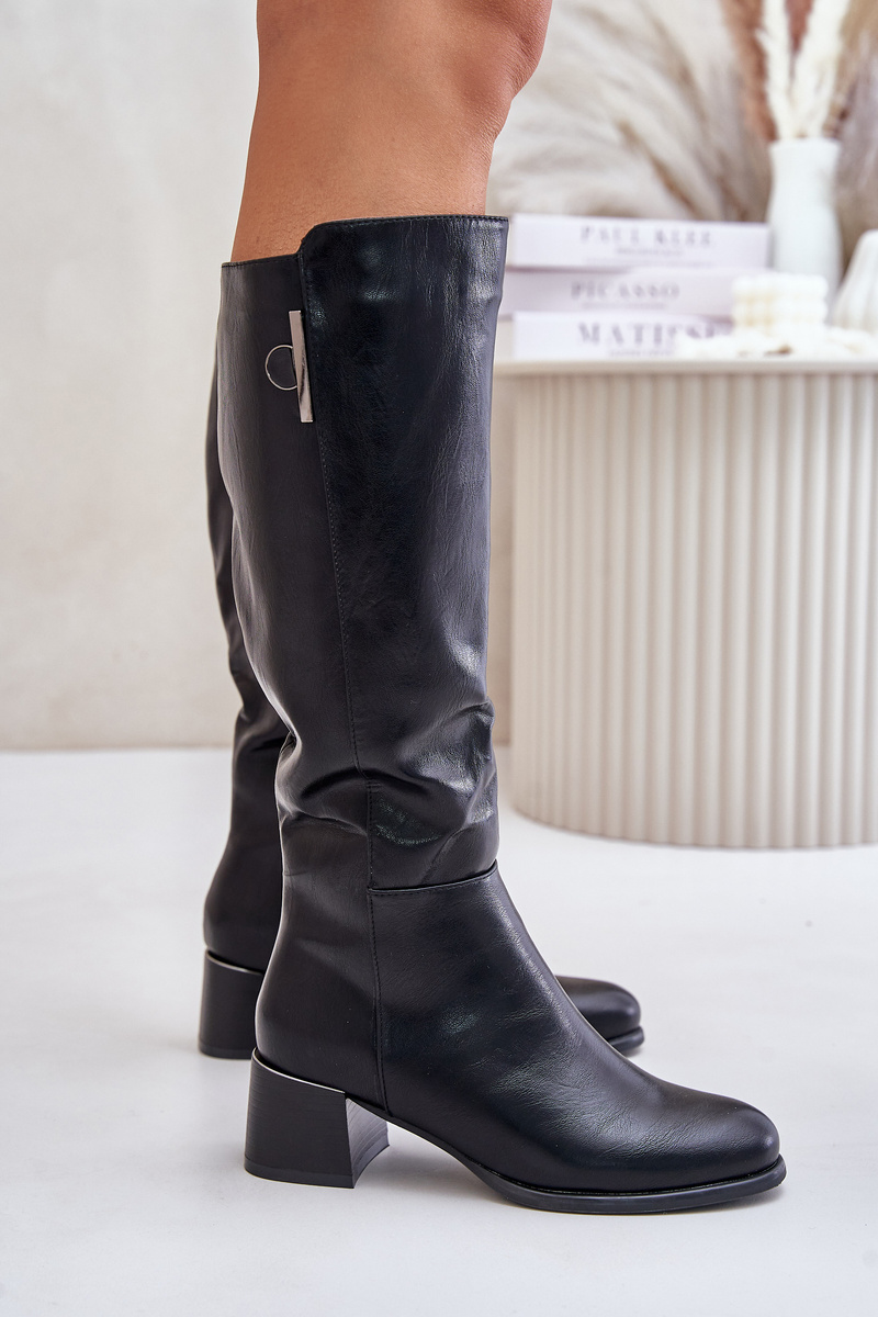 Knee-length eco-leather boots black Izanae