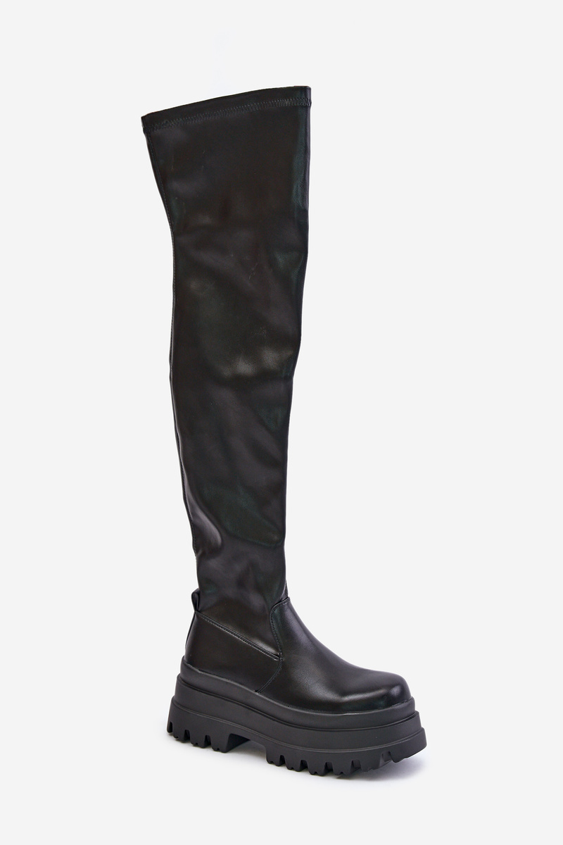 Over-the-knee boots on a massive platform black zinera