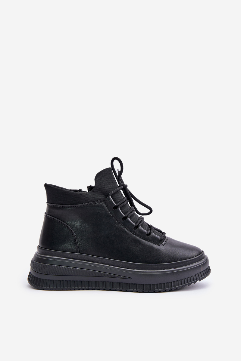 Lightweight leather sports shoes on platform Artiker black