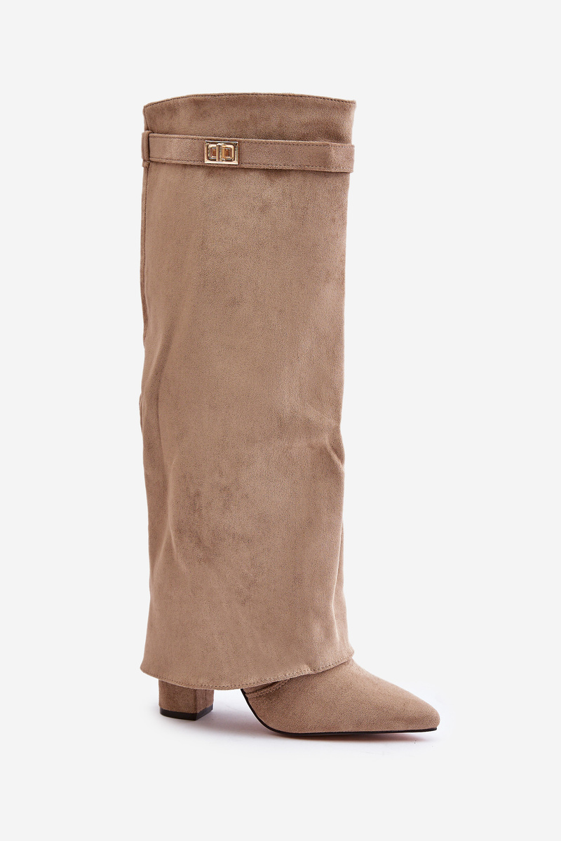 Heeled boots with a bent upper insulated beige urelli
