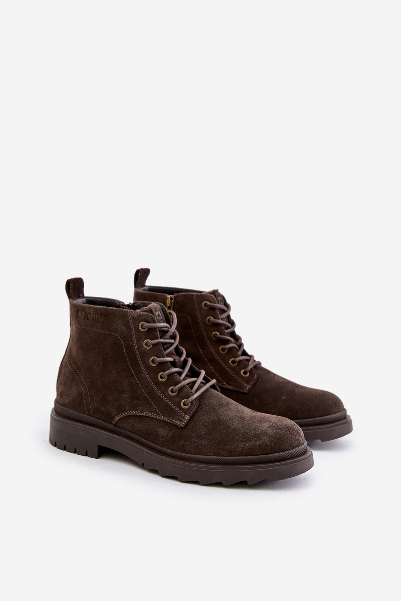 Suede Insulated Men&#039;s Ankle Boots Zipper Big Star Brown
