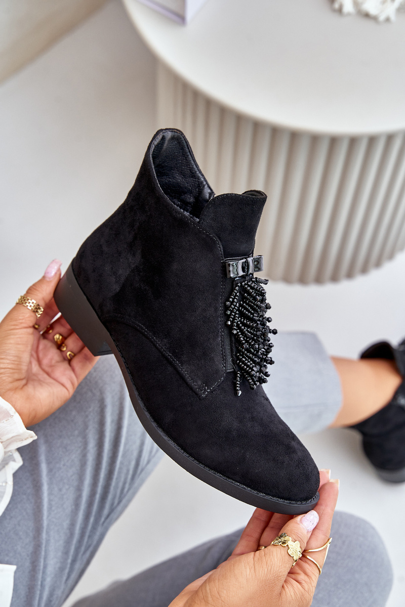 Insulated Low Ankle Boots with Zipper Decoration S.Barski Black