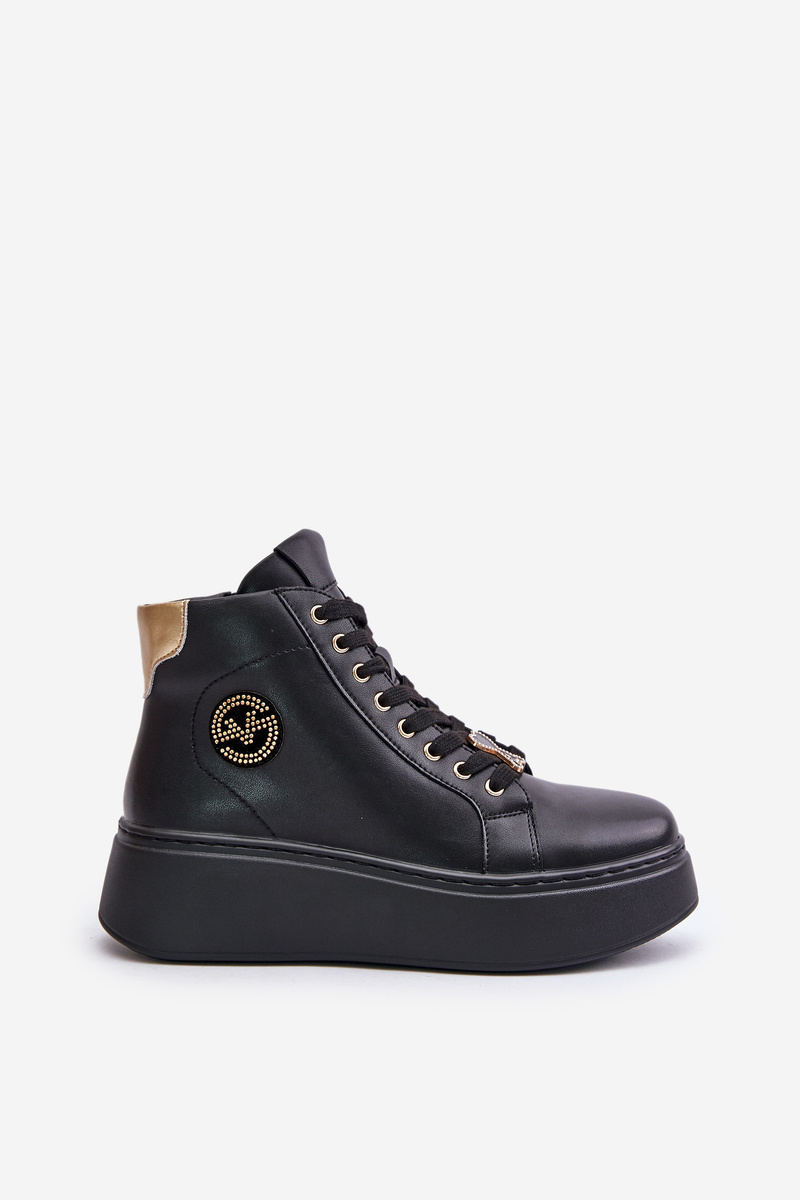 High leather women's platform sneakers Vinceza black