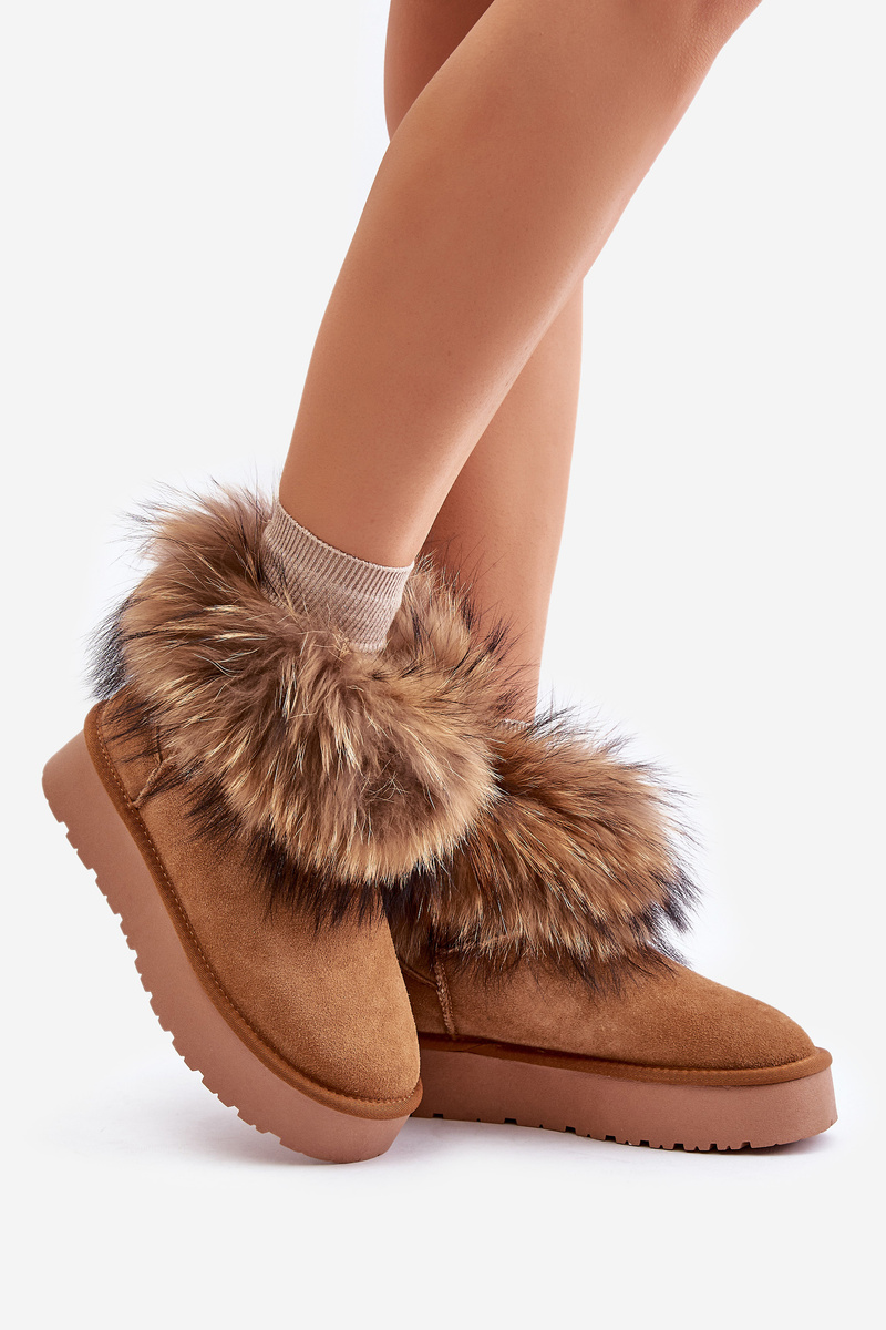 Leather platform snow boots with Camel Avirisa fur