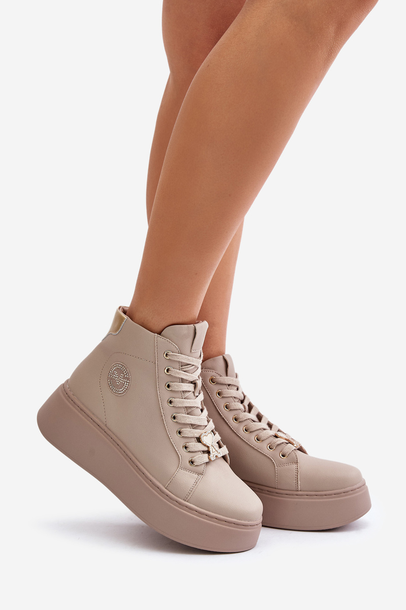 High leather women's platform sneakers Vinceza beige