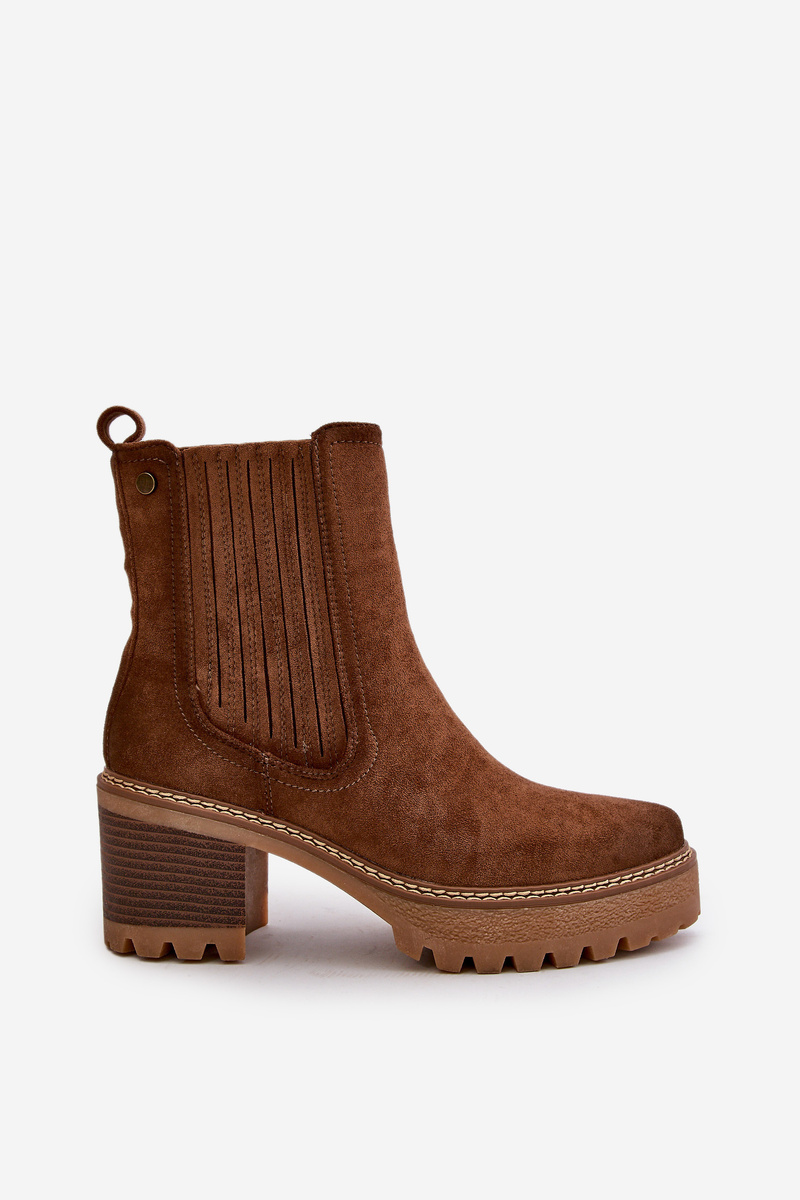 Women&#039;s ankle boots on a heel made of eco suede insulated brown Nevitas
