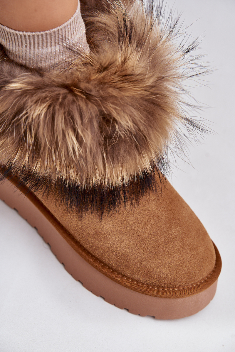 Leather platform snow boots with Camel Avirisa fur