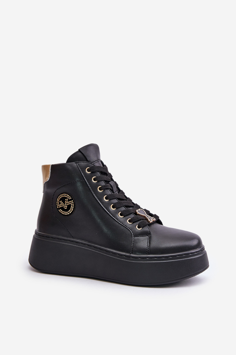 High leather women's platform sneakers Vinceza black