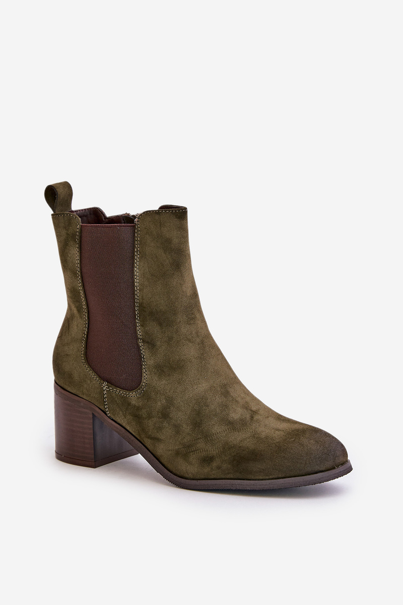 Insulated women's ankle boots with heels dark green Radeya