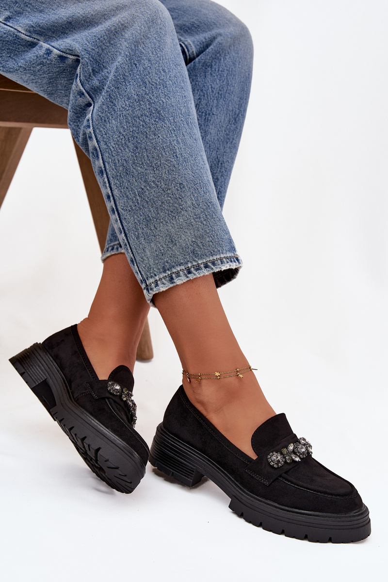 Dámske mokasíny z eko semišu s brošňou