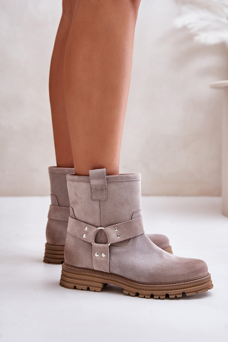 Suede women's ankle boots with flat heel Lewski Cappuccino