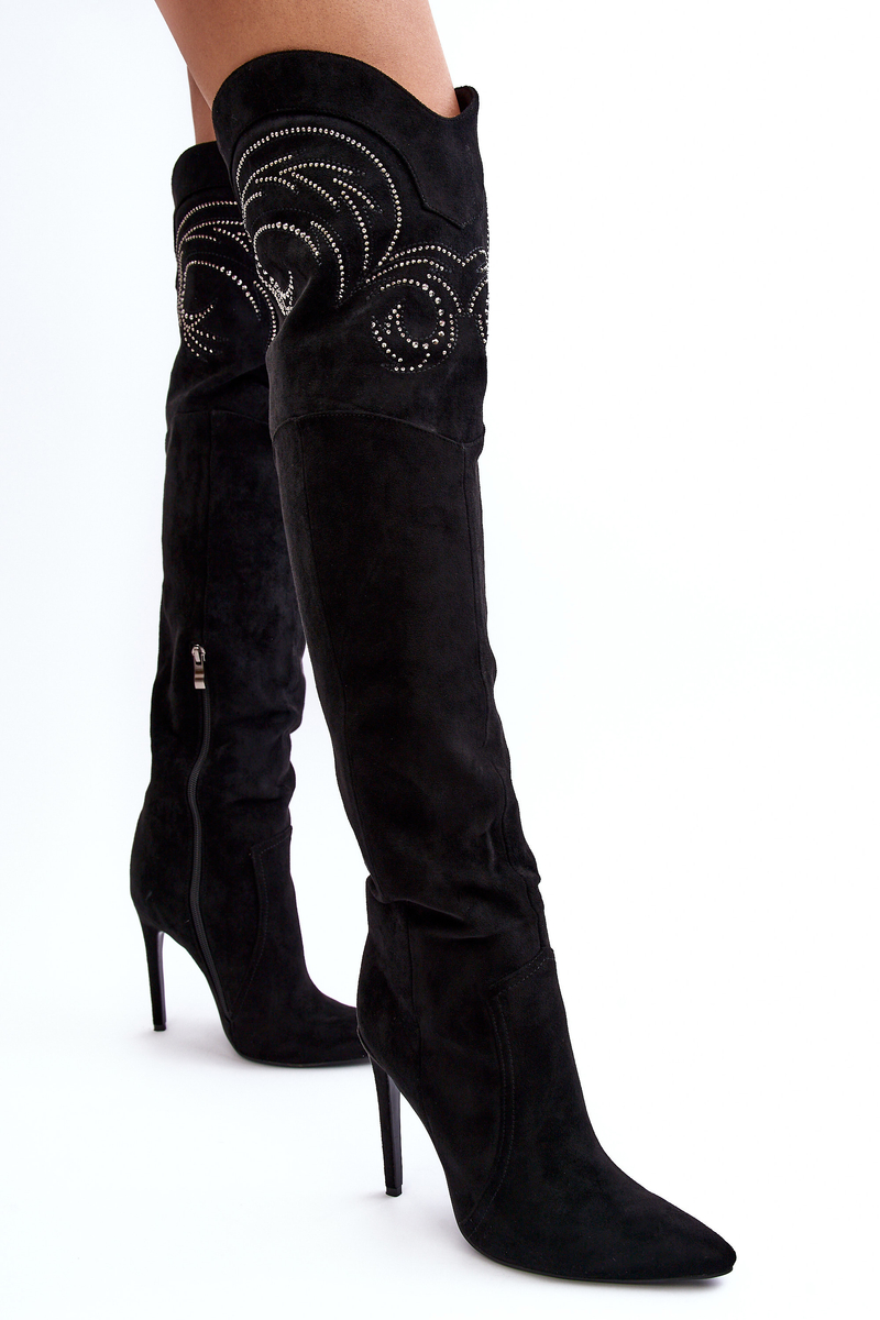 Women&#039;s over-the-knee boots on high heel black Vessy