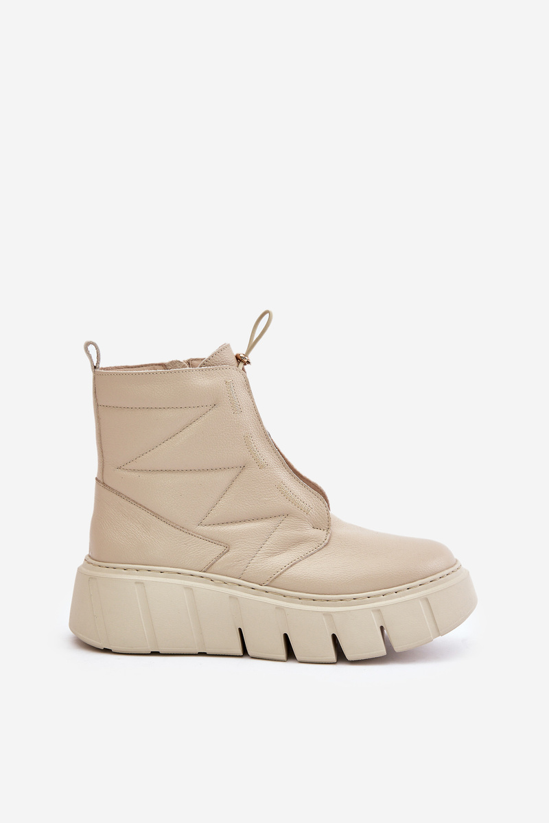 Zazoo Leather Ankle Boots On Platform And Wedge Beige