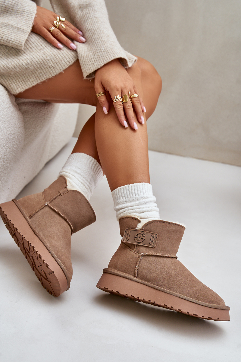 Leather suede snow boots with fur Vinceza beige
