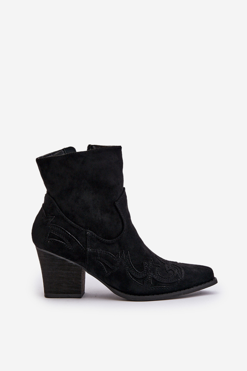 Cowgirl ankle boots on heel made of eco suede black Arabelline