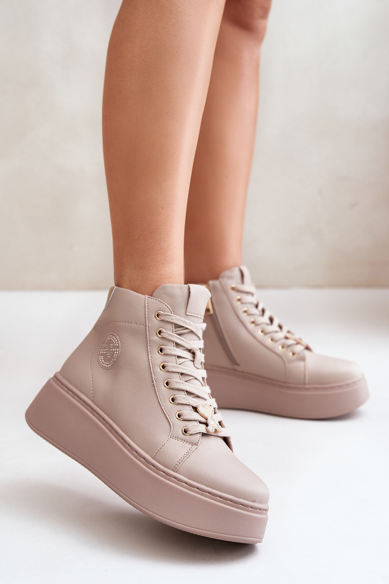 High leather women's platform sneakers Vinceza beige