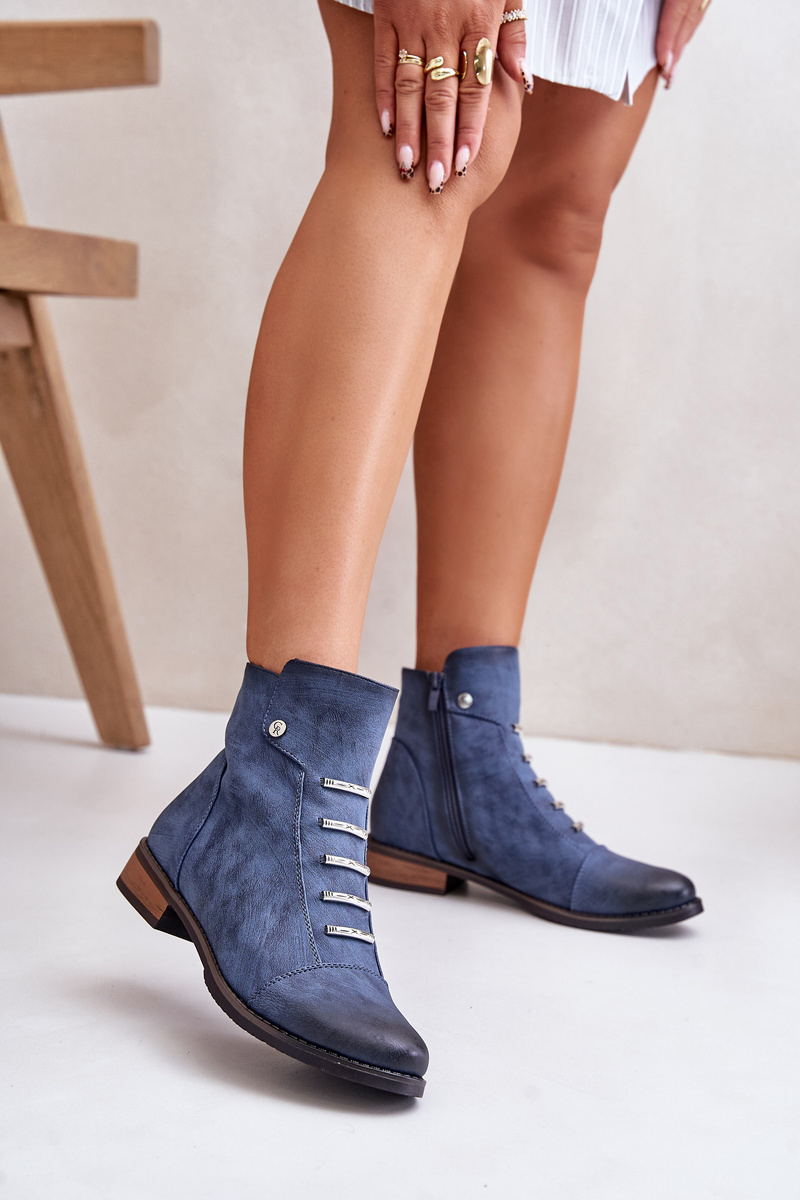Insulated women's ankle boots with a flat heel blue labise