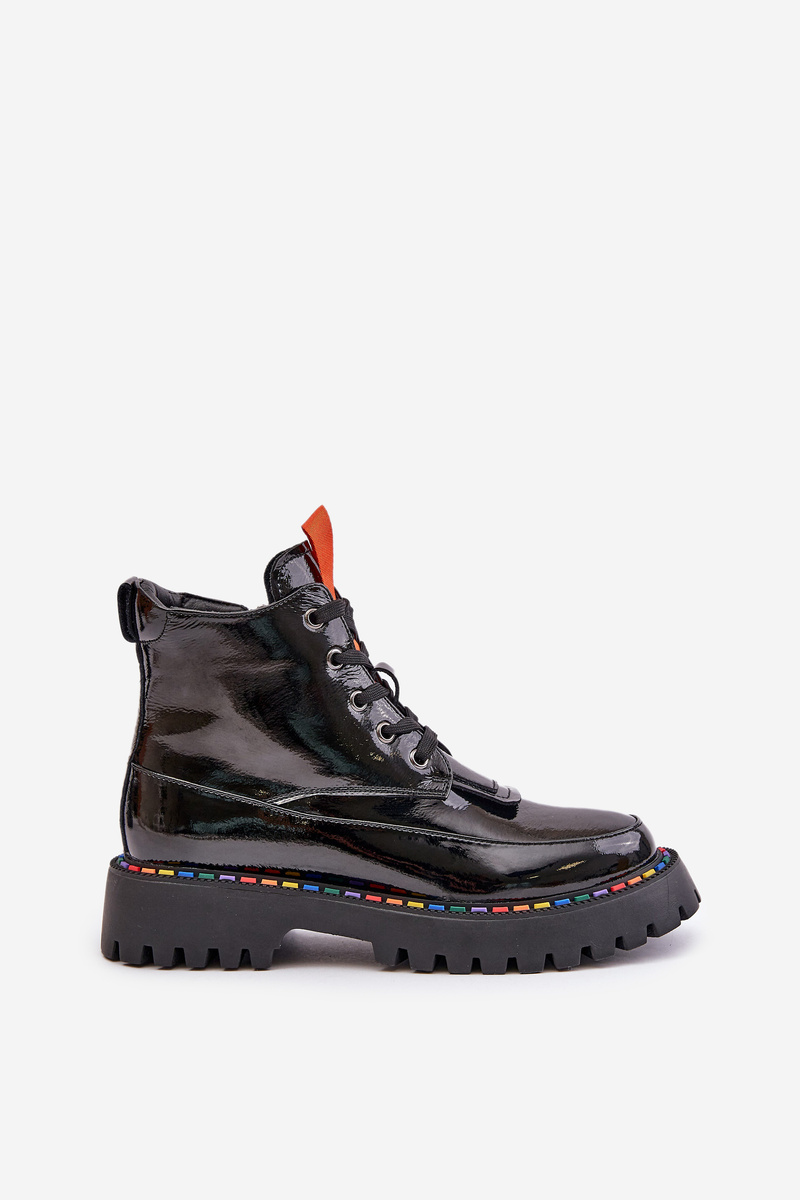 Leather patent leather ankle boots Workers with zip black Anafra