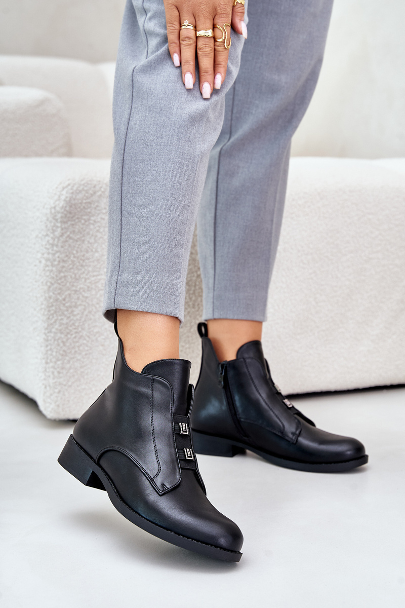 Insulated women's ankle boots on a flat heel made of eco leather S.Barski black