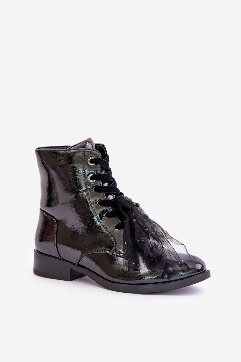 Patent Leather Insulated Ankle Boots With Zipper S.Barski Black