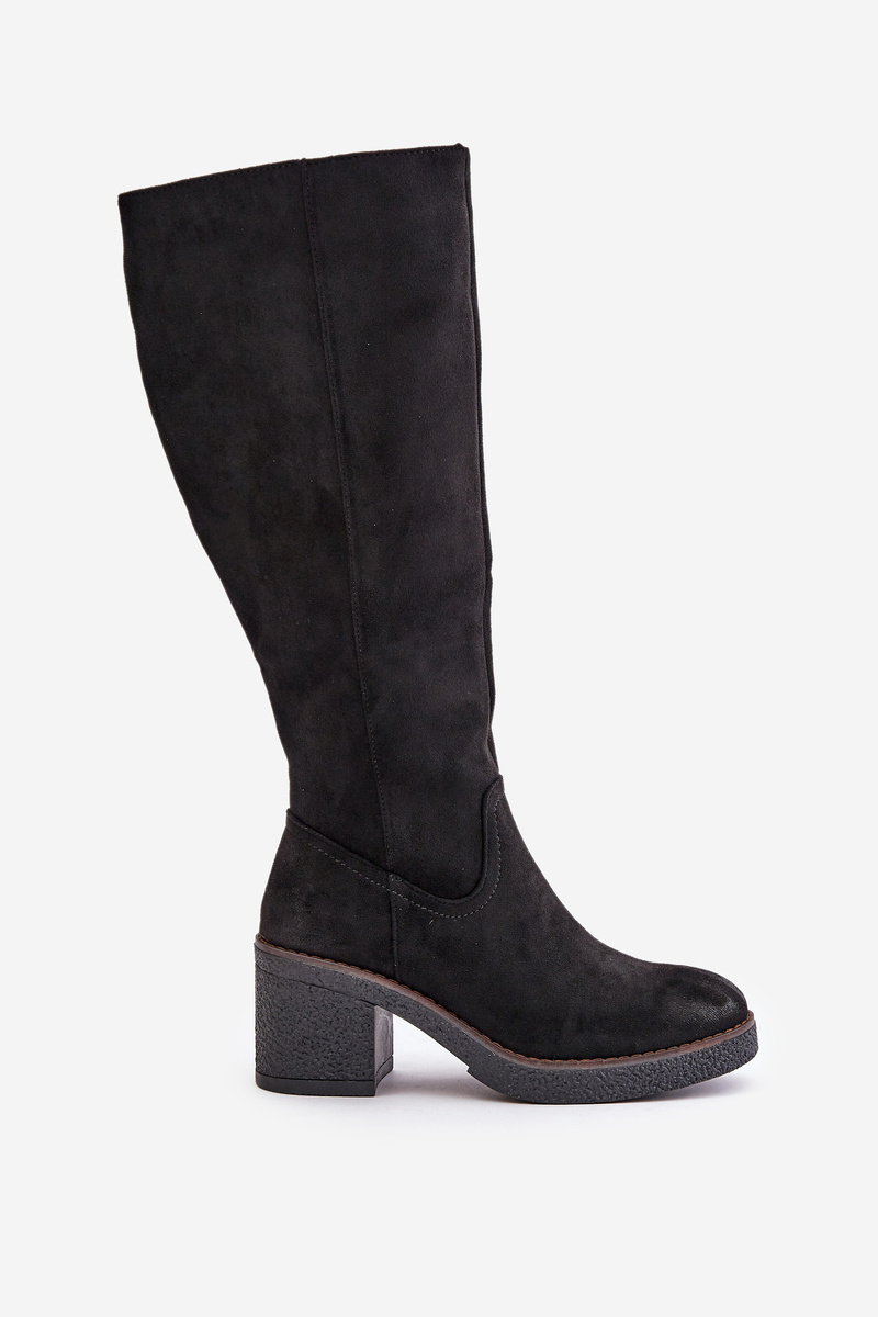 Insulated boots on heel eco suede below the knee black Leamirael