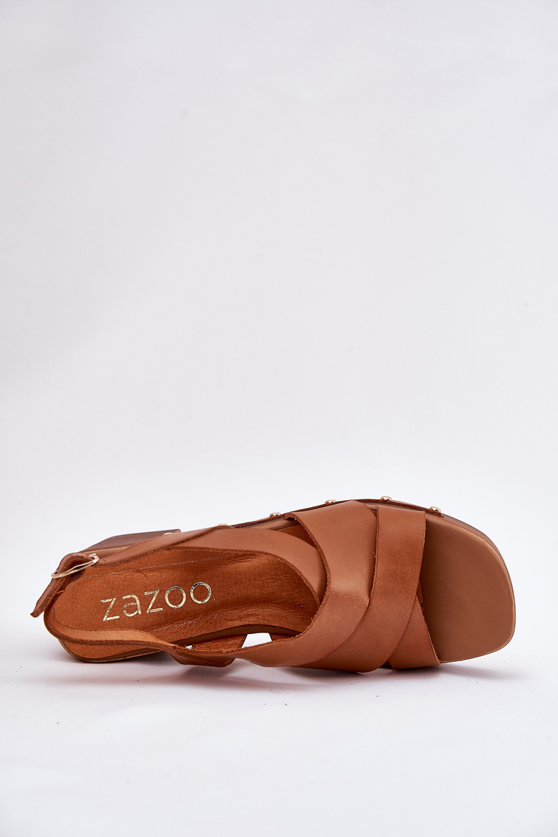 Kožené Sandále Na Opätku Zazoo 1081 Hnedé