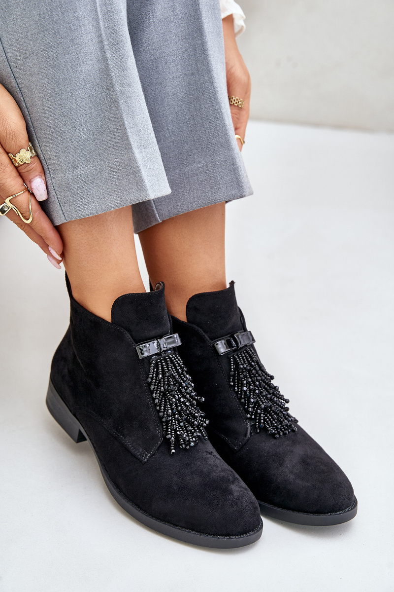 Insulated Low Ankle Boots with Zipper Decoration S.Barski Black