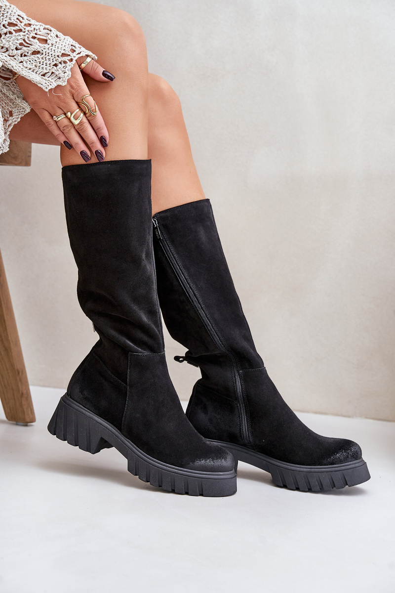 Zazoo Suede Over-the-Knee Boots Insulated Black