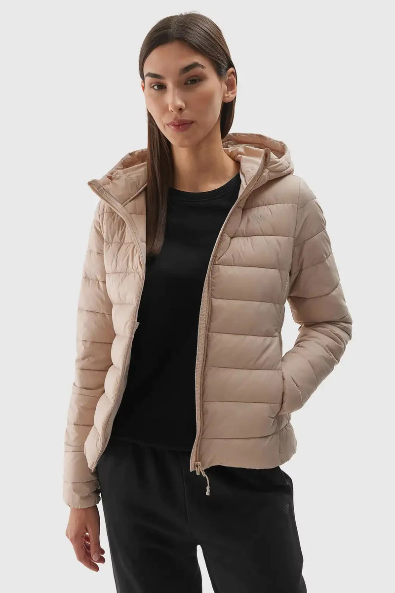 Women's Down Jacket With Hood 4F Beige 4FWAW24TDJ