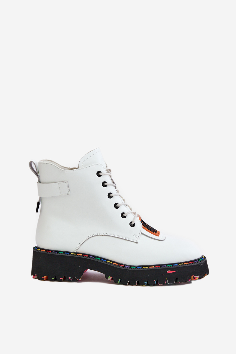 Women's Leather Ankle Boots Zipper Artiker White