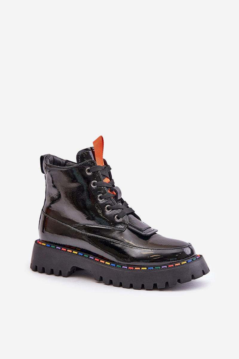 Leather patent leather ankle boots Workers with zip black Anafra