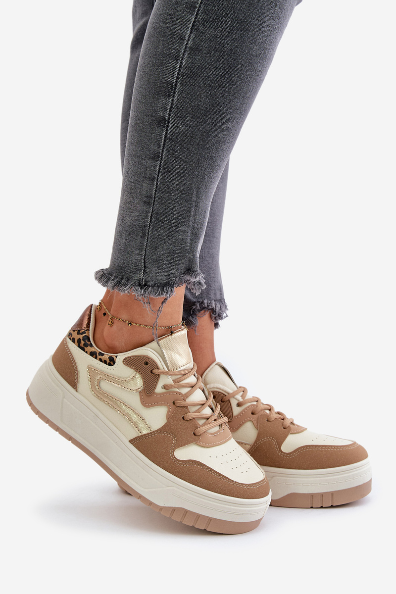 Women's sneakers made of eco-leather on a platform leopard beige Henizore