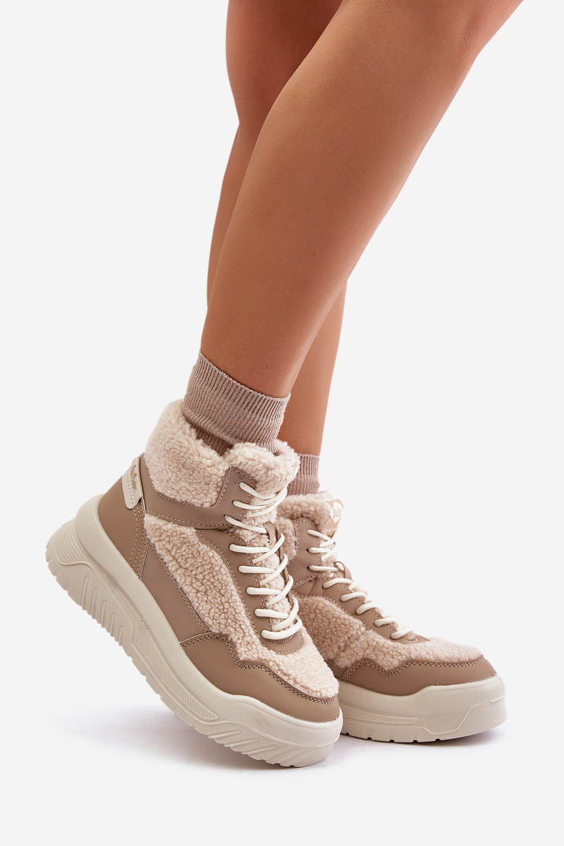 Women's platform sneakers with sheepskin Lee Cooper Beige