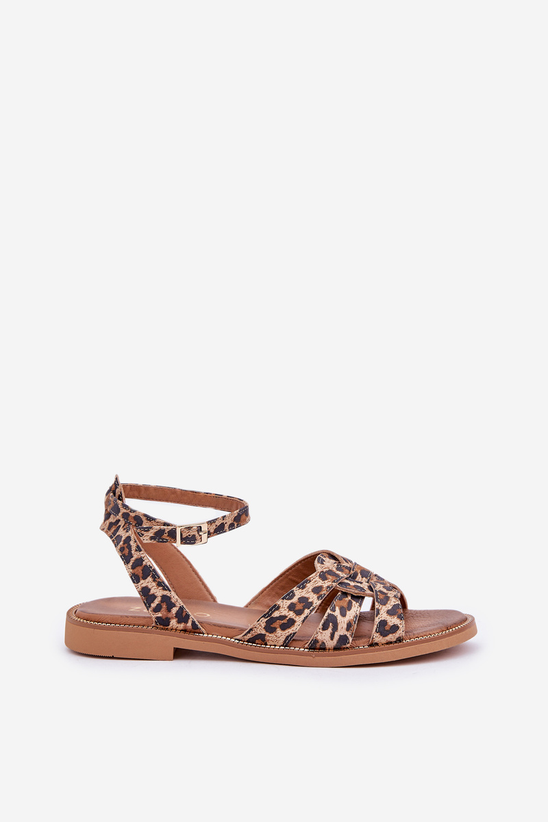 Lewski Shoes Kožené Dámske Sandále Na Plochéj Pätke Leopardí Zazoo 3688 Hnedé