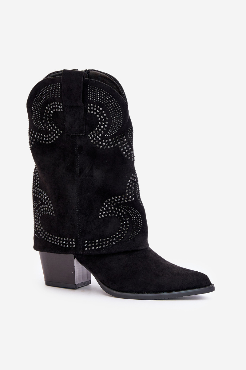 Decorated ankle cowboy boots mid-calf with heel S.Barski black