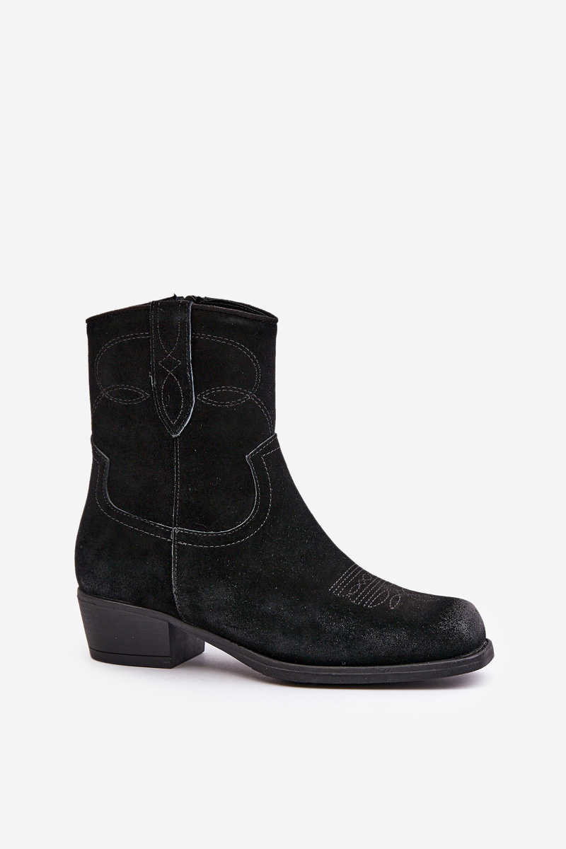 Suede ankle boots cowgirls women's low-heeled insulated sergio leone black
