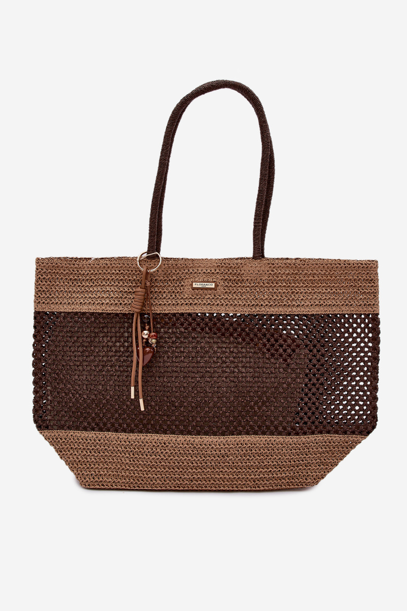 Flora&amp;Co hnědá pletená shopper taška s přívěskem
