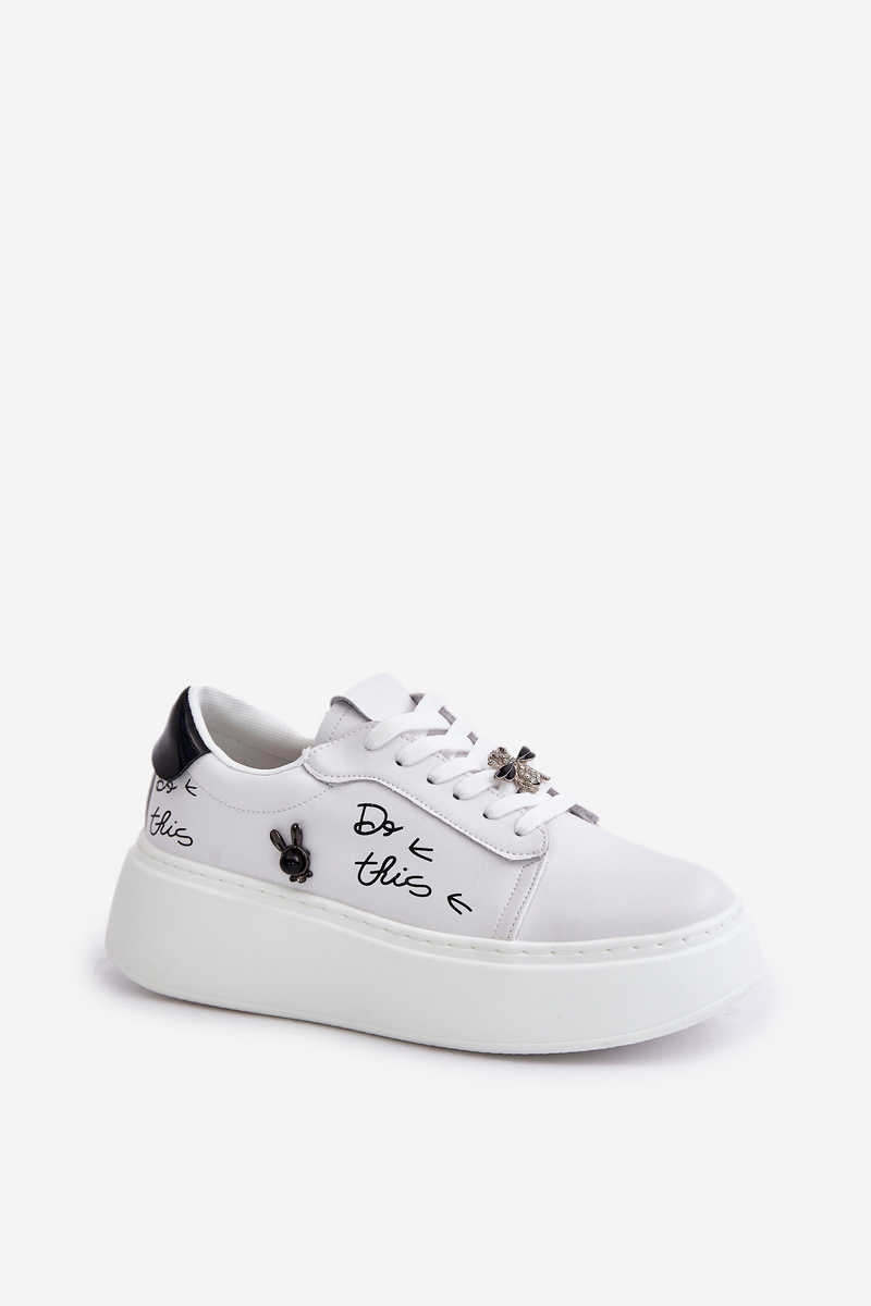 Women's Leather Platform Sneakers With Badges And Vinceza Inscription White