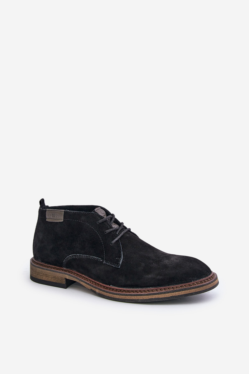BIG STAR SHOES Semišové Pánske Čižmy Na Šnurovanie Čierne Big Star