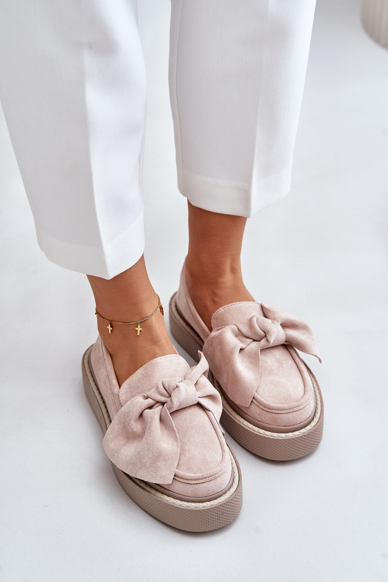 PS1 Ladies Platform Moccasins With Bow Powder Pink Naivine