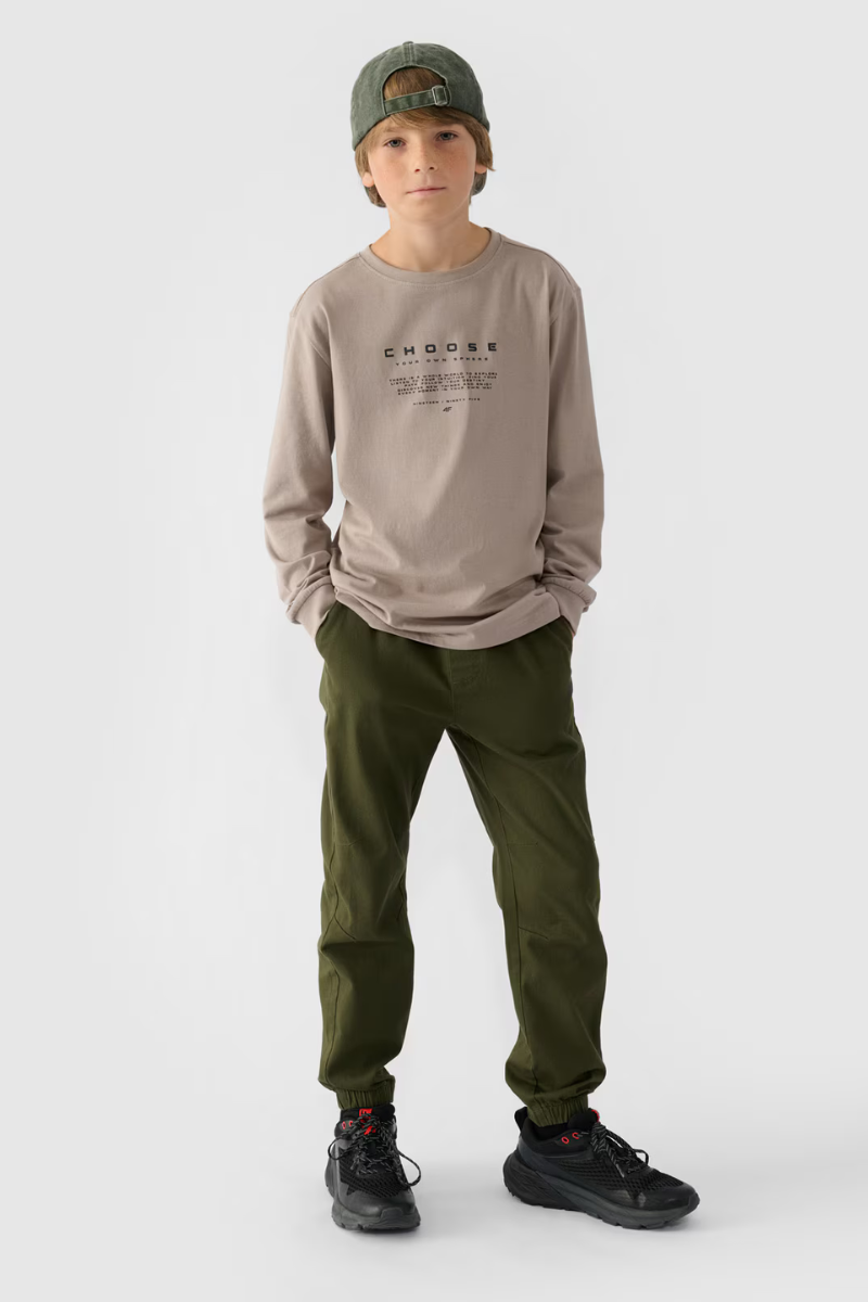 Chlapecké Kalhoty Jogger Casual Hladké 4F Khaki 4FJWMM00TTR