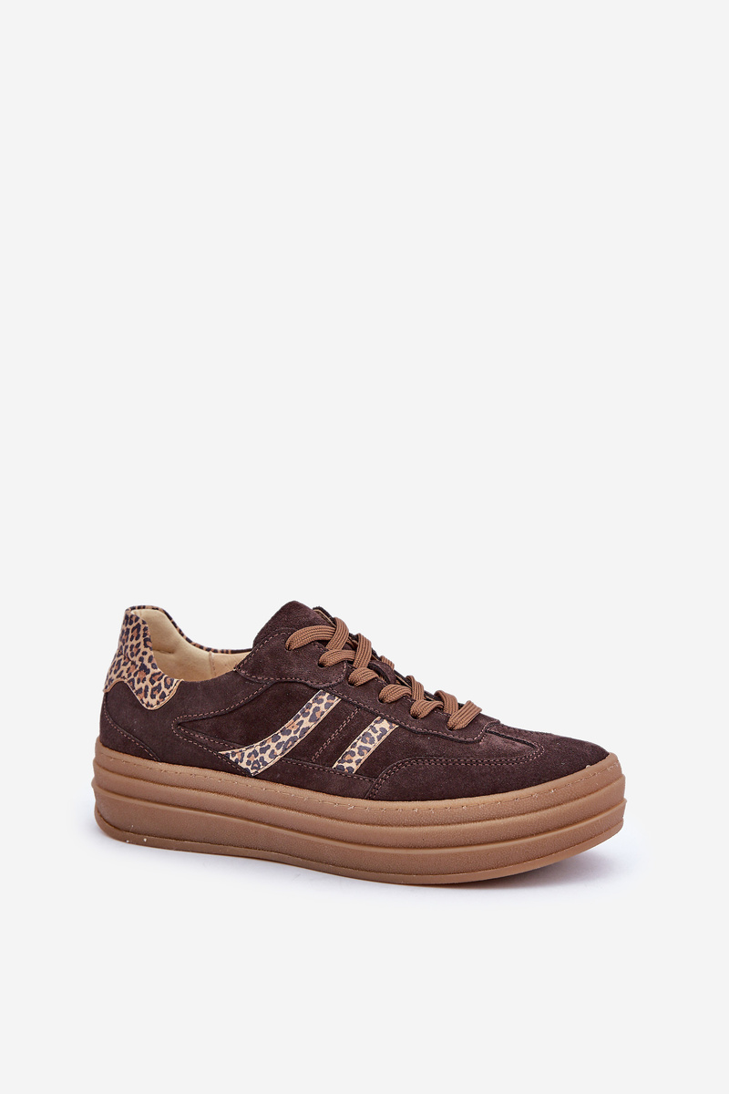 Zazoo N1176 Semišové Sneakers Na Platforme Leopard Čokoládové
