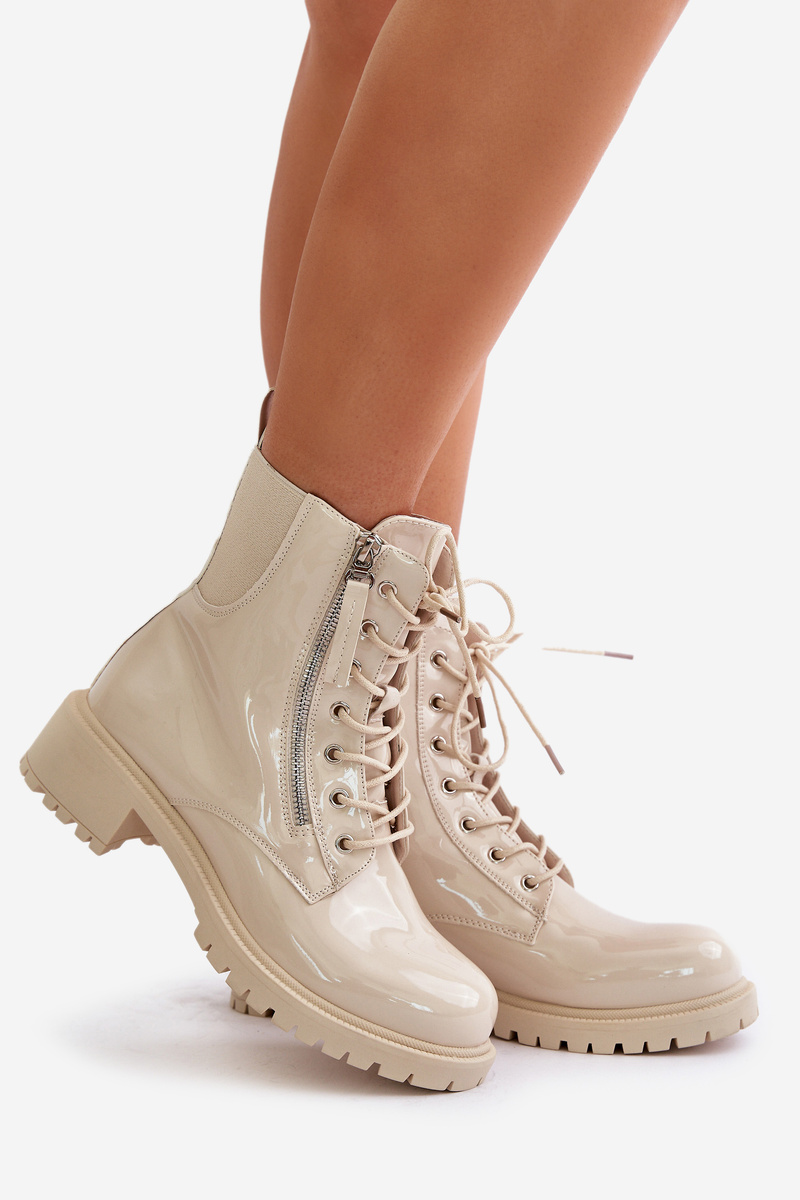 Lacquered ankle boots Workery with zip insulated beige Ravanthia