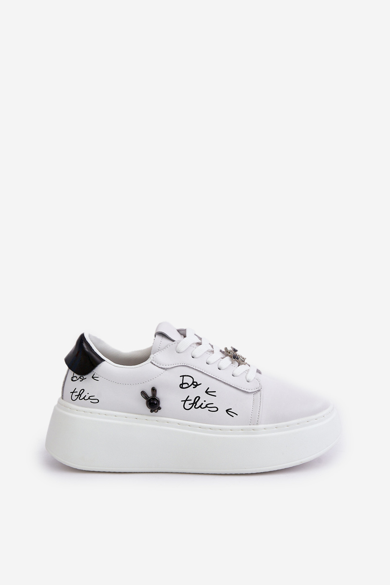 Women's Leather Platform Sneakers With Badges And Vinceza Inscription White