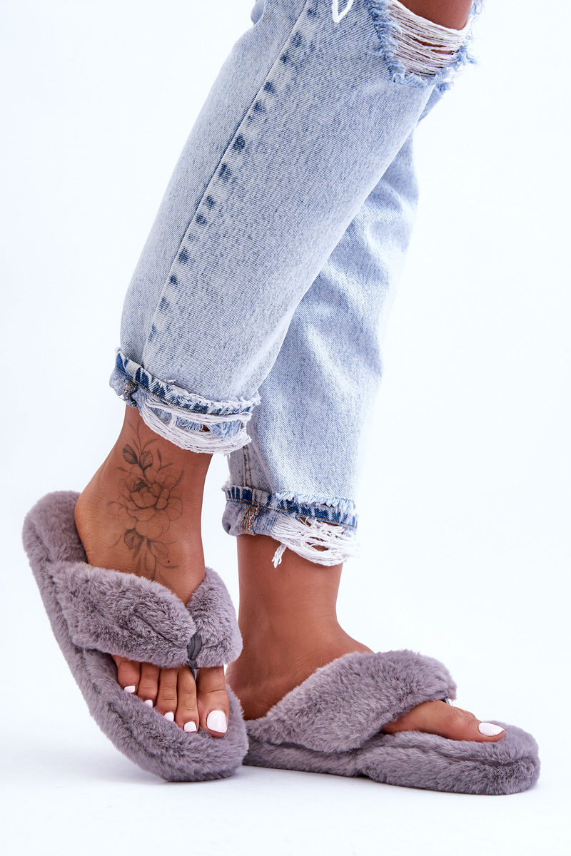 Women&#039;s leather slippers Papcie gray Elma