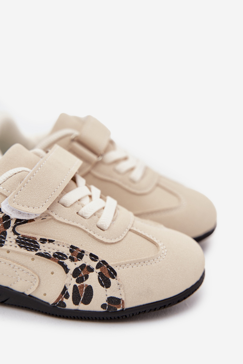 Boto Detské športové topánky na suchý zips béžové s leopardím vzorom Perrin