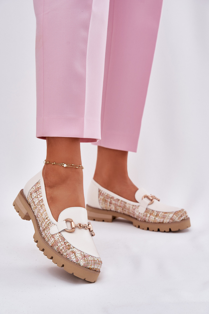 Laura Messi Дамски Кожени Мокасини С Златен Детайл Светло Бежови Лаура Меси 2938